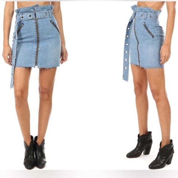 Grlfrnd Ava Strap Me In Denim Jean Mini Skirt Paperbag 90s Sz 31 - Picture 1 of 14